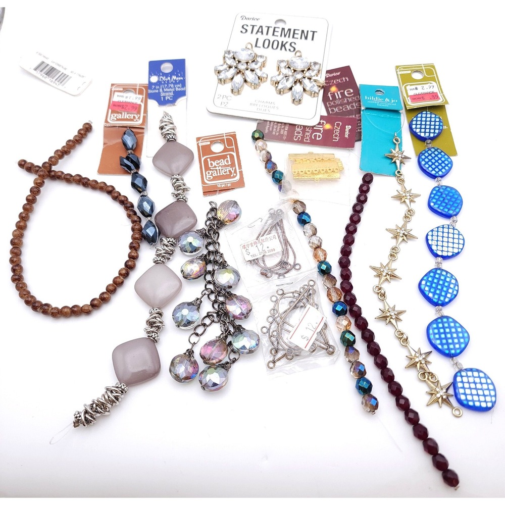 Jewelry Making Lot Darice Blue Moon Beads Charms Findings Glass Metal Mixed Lot